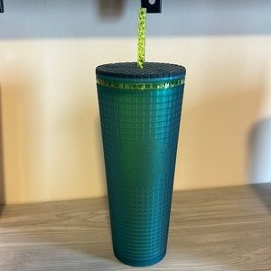 Starbucks 2022 Teal Green Yellow " Mountain Dew " Grid Soft Touch 24oz Tumbler